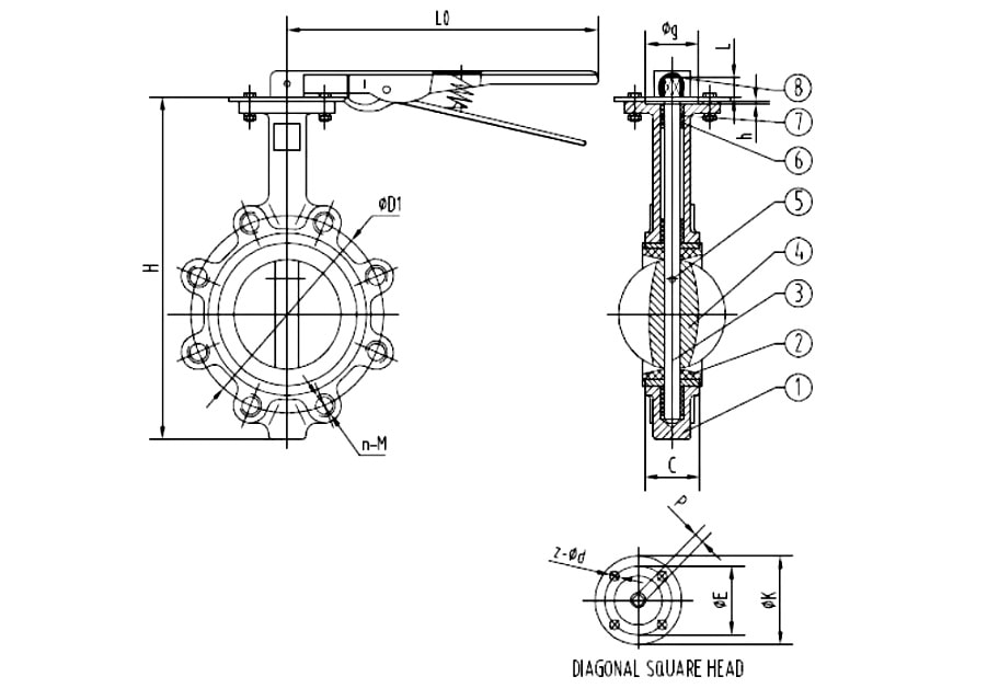 Lug Type Butterfly Valve Drawing
