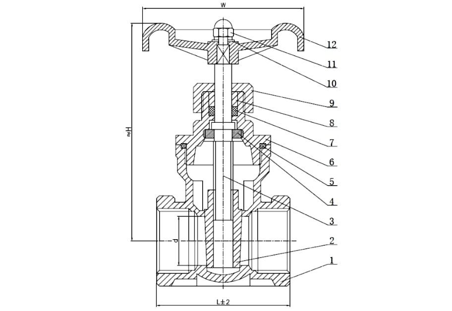 Threaded End SS316 Gate Valve (200 PSI) Drawing
