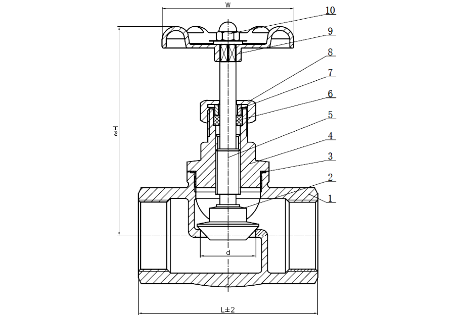 Threaded End SS316 Globe Valve Drawing