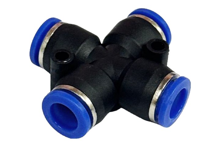 AF Hydro push-in union cross, four equal push-in ports on one body