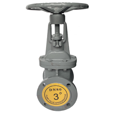 ANSI 150 cast iron gate valve showing the raised flange face and bolt holes