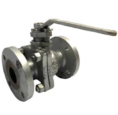 ANSI 150 cast steel flange end ball valve showing the raised flange face and bolt holes