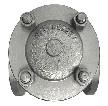 ANSI 150 cast steel swing check valve viewed into the bore showing the seat and disc