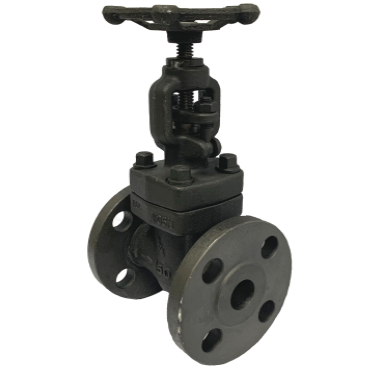 ANSI 150 forged steel globe valve, side elevation showing the handwheel and flanged ends