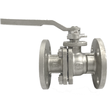 ANSI 150 SS316 flange end ball valve, side elevation with lever handle