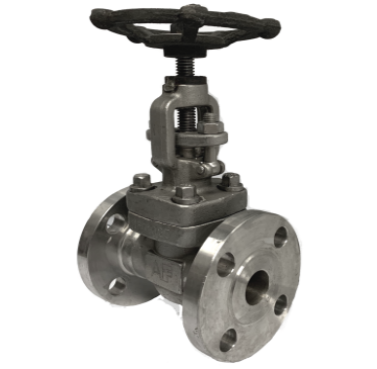 ANSI 150 SS316 globe valve, side elevation showing the handwheel and rising stem