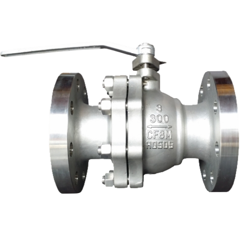 ANSI 300 SS316 flange end ball valve viewed end on into the bore through the flange