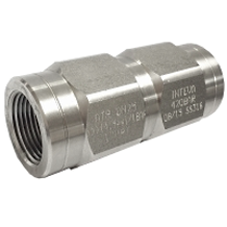 An Inteva stainless steel check valve with ATR, DN25, the batch date and SS316 stamped on the body flats