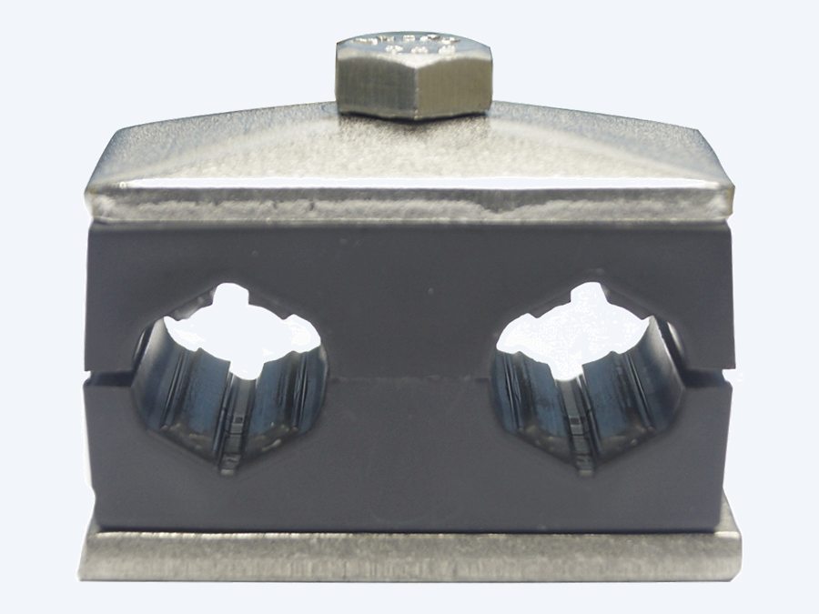 STAUFF ACT twin series anti-corrosion clamp assembled, two bores under one cover plate with a single centre bolt