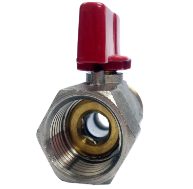 Brass mini ball valve viewed into the female port