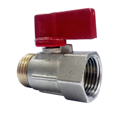 Brass mini ball valve showing the lever handle and body