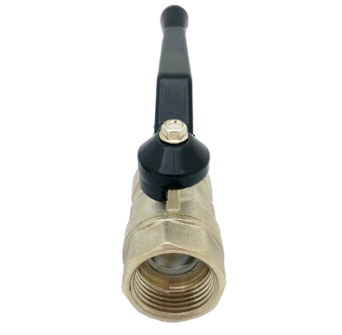 Brass ball valve viewed into the female threaded port showing the near-full bore