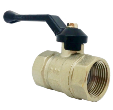 Brass ball valve with aluminium lever handle, side view