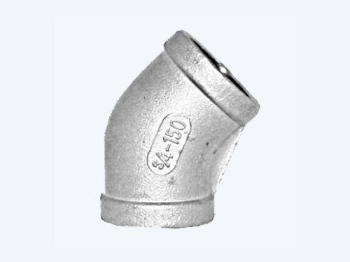Class 150 stainless steel 45 degree elbow, marked with size and class 150
