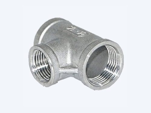 Class 150 stainless steel equal tee with three female threaded ports