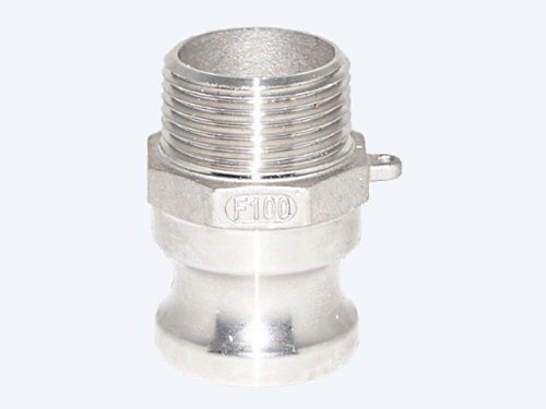 Stainless steel SS316 camlock Type F male adapter with male thread, cast marking F100 visible