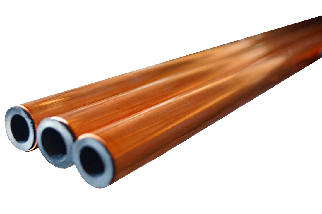 Capped copper pipes in straight lengths