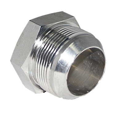 JIC male fitting seen end on, the polished 37 degree conical seat inside the male thread