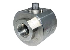 Round-body MHA high pressure ball valve with the handle removed, showing the stem drive and female threaded port
