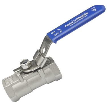 One-piece SS316 ball valve viewed end-on into the female threaded port, showing the reduced bore