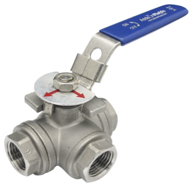 Three-way L-port SS316 ball valve with three threaded ports