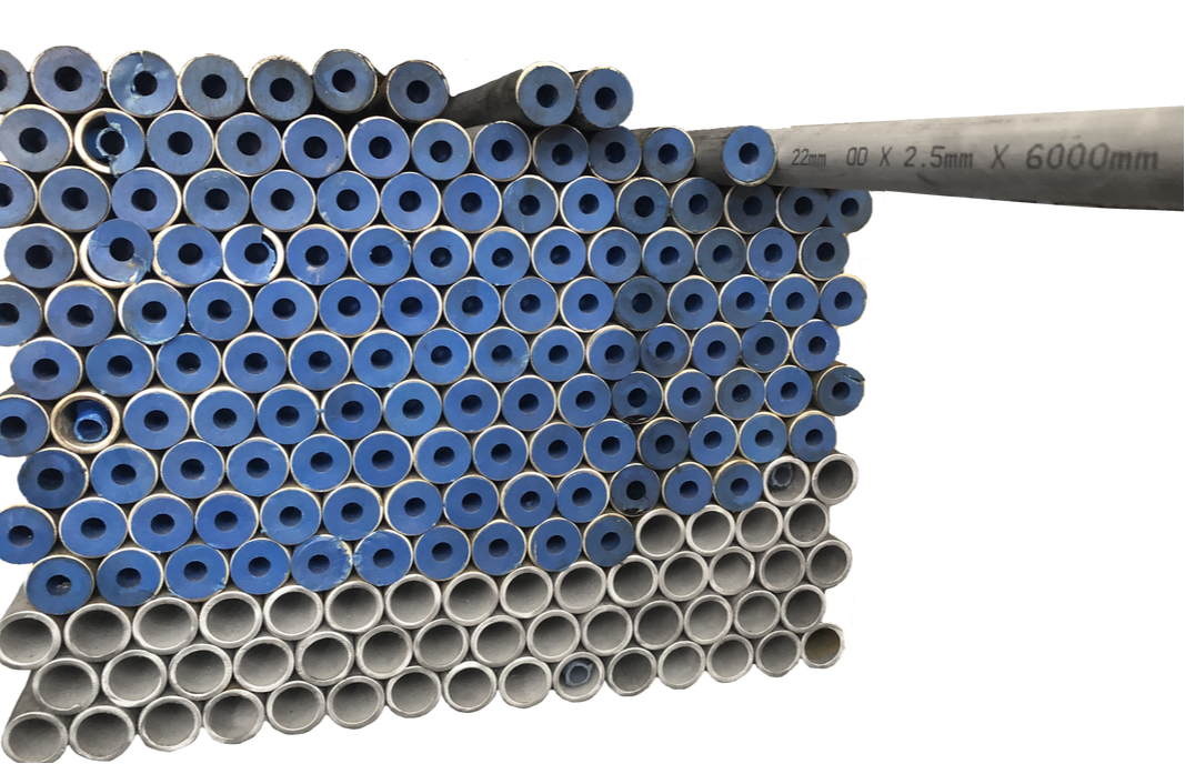 Stainless steel tube marking, close up