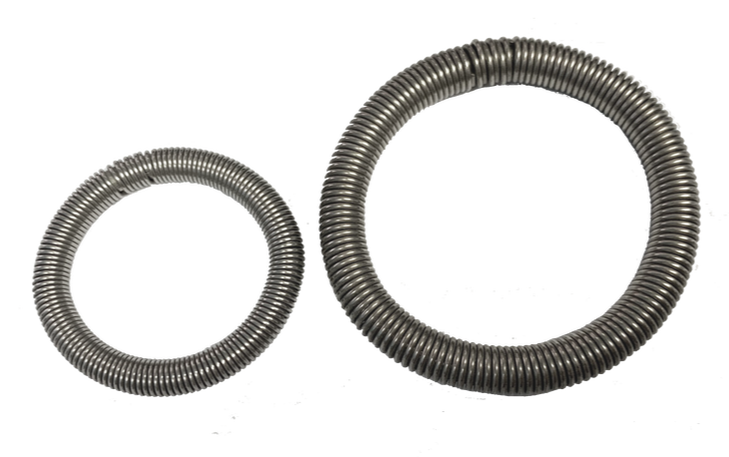 Two GS retain rings of different diameters side by side, showing the range of sizes available