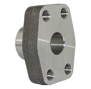 SAE J518 flat face flange half, four tapped holes around a plain bore