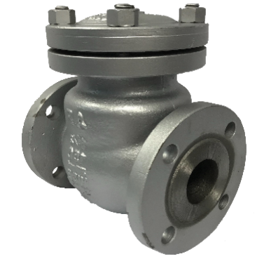 ANSI 150 cast steel swing check valve showing the raised flange face and bolt holes