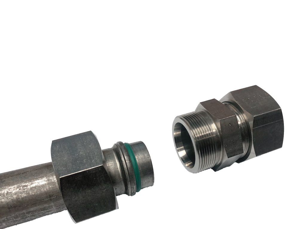 Walform formed profile ring on the tube end with green Viton seal, union coupling separate