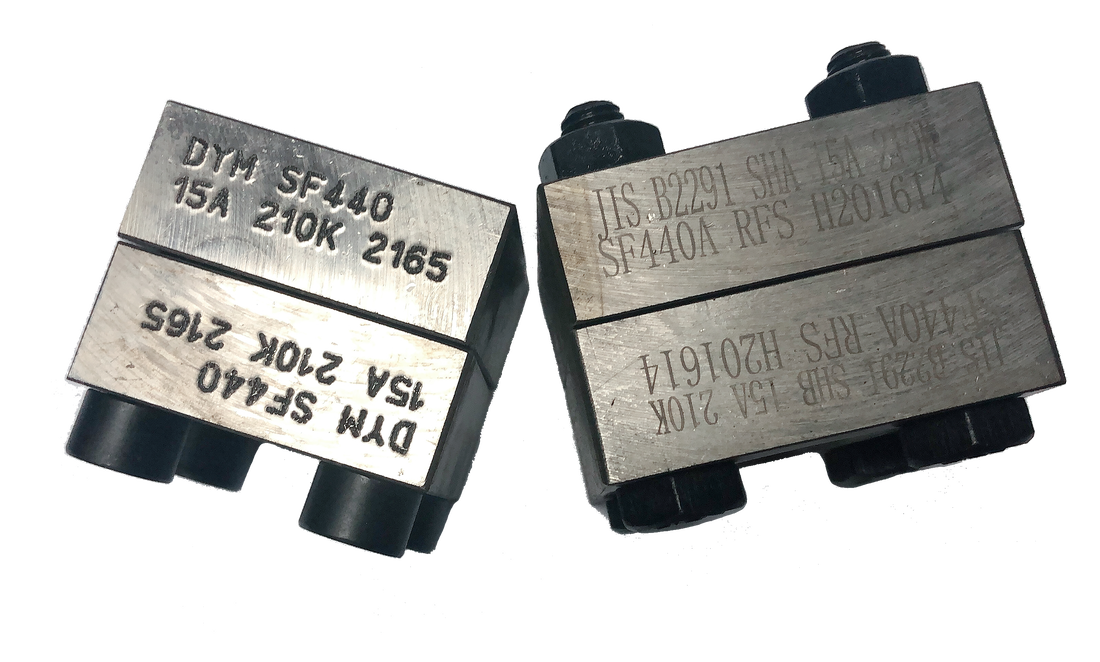 Square flange bodies marked JIS B2291 SHB 15A 210K SF440A RFS with a heat number