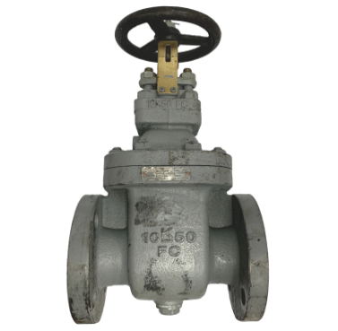 JIS 10K cast iron globe valve viewed from above showing the malleable iron handwheel