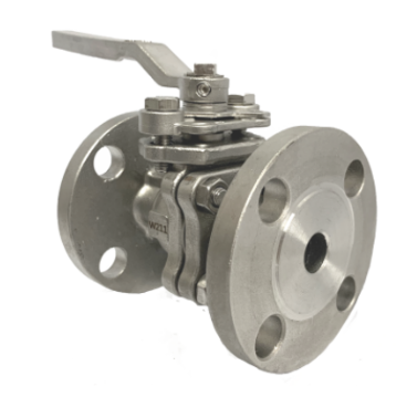 JIS 10K SS316 flange end ball valve viewed from above showing the bonnet and stem
