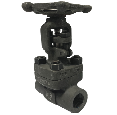 Threaded NPT forged steel gate valve showing the bonnet and rising stem