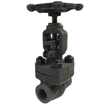 NPT threaded forged steel globe valve viewed from above showing the handwheel and rising stem
