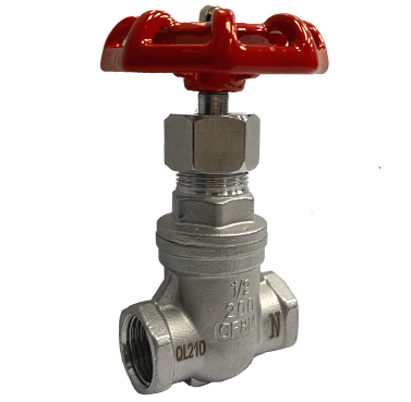Threaded SS316 gate valve showing the bonnet and rising stem