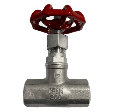 NPT threaded SS316 globe valve, 200 PSI, side elevation showing the handwheel
