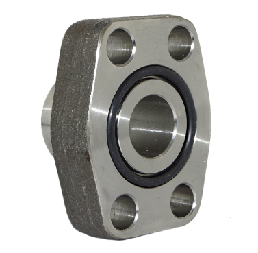 SAE J518 flange half with the O-ring seated in the face groove and four counterbored through holes