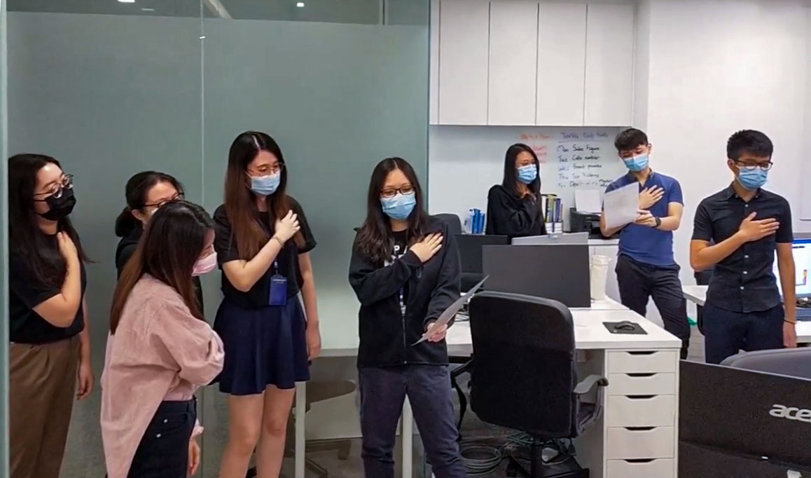The RFS Hydraulics team at a morning huddle in the office