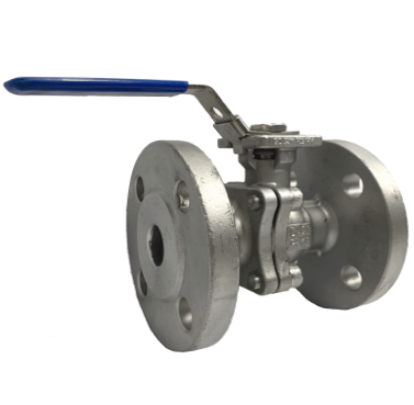 PN10 16 SS316 flange end ball valve showing the gland, orientation patch and handle