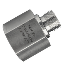Stainless steel male to female pipe adapter stamped RFS SS316 PN420 with both thread sizes