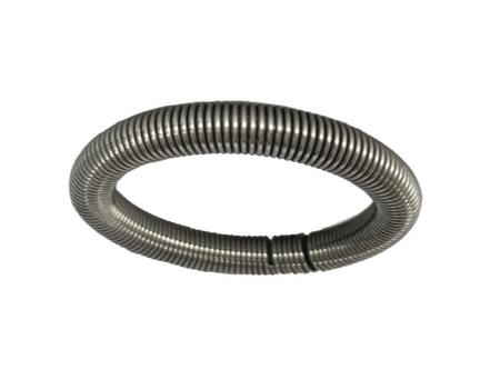 A GS retain ring flexed out of round, showing that the coiled spring can be stretched over a pipe end