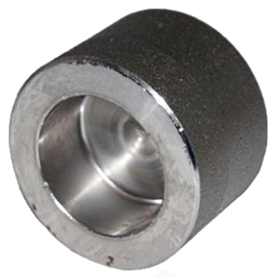 Forged socket weld cap showing the machined socket recess and the closed end