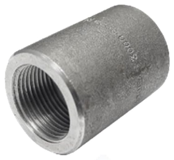 Forged full coupling with a female tapered thread cut into each end