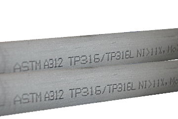 Stainless steel pipe printed ASTM A312 TP316/TP316L NI>11% Mo along the length