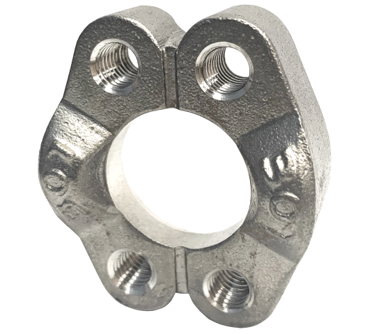 SS316 SAE split flange, two halves with four tapped bolt holes