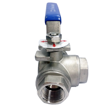 Three-way T-port SS316 ball valve, side view showing the bonnet and body